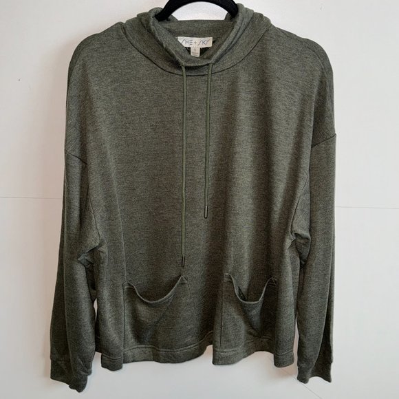 NWT! She + Sky Olive Pocket Sweatshirt with Drawstring Neck - Picture 8 of 8